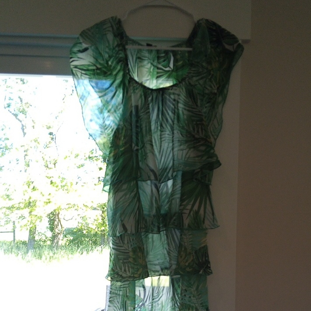 Source Unknown Green Leaf Print Tank Top